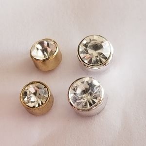 Two pairs crystal stud earrings one gold tone one silver tone classic